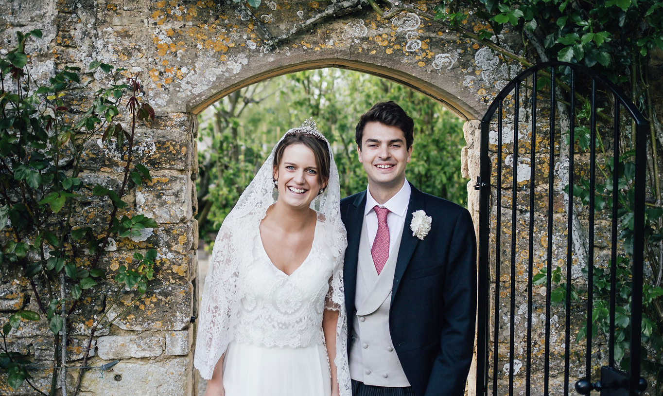 Happy couple in wedding attire