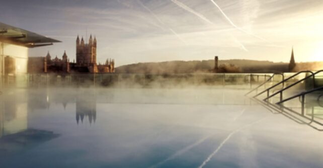 Outdoor spa pool overlooking the city in Bath