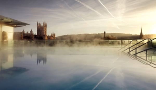 Outdoor spa pool overlooking the city in Bath